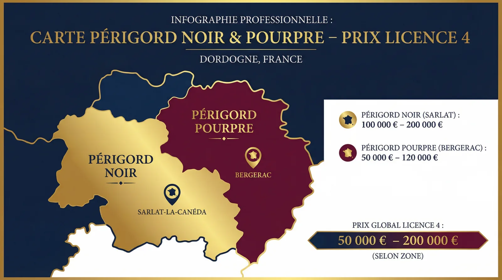 Infographie : marché des licences 4 en Dordogne, Périgord Noir et Périgord Pourpre