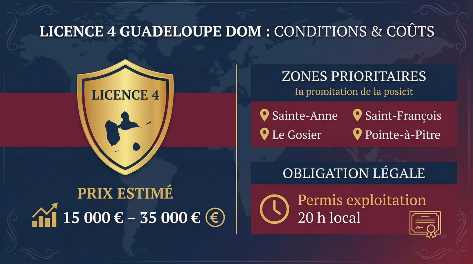 Infographie : composantes de la valeur d'une licence 4 en Guadeloupe, distinction licence et fonds de commerce