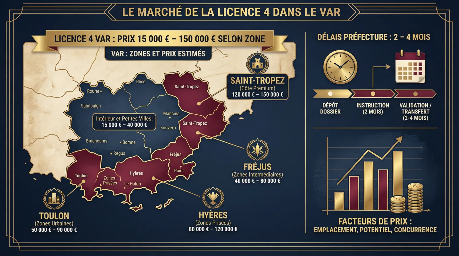Infographie : composantes de la valeur d'une licence 4 dans le Var, distinction licence et fonds de commerce